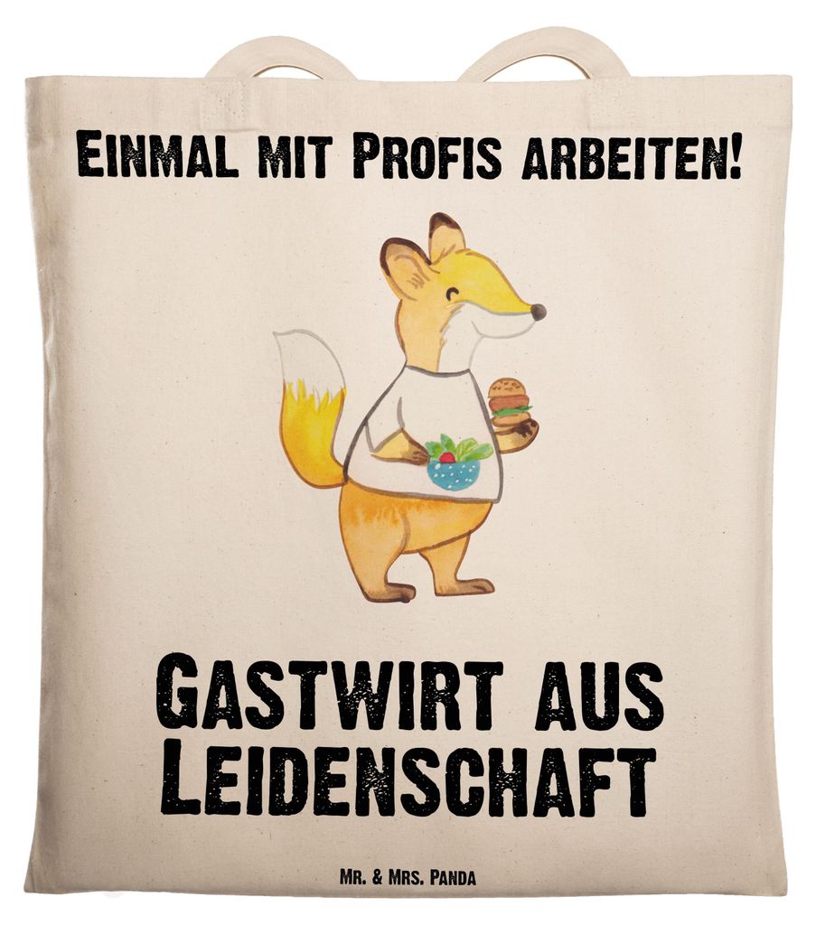Mr. & Mrs. Panda Tote Bag Gastwirt Leidenschaft - Transparent - Geschenk, Spruch, Kneipe, dokumententasche, Laptoptasche, Jutebeutel, Bar, Shopping...