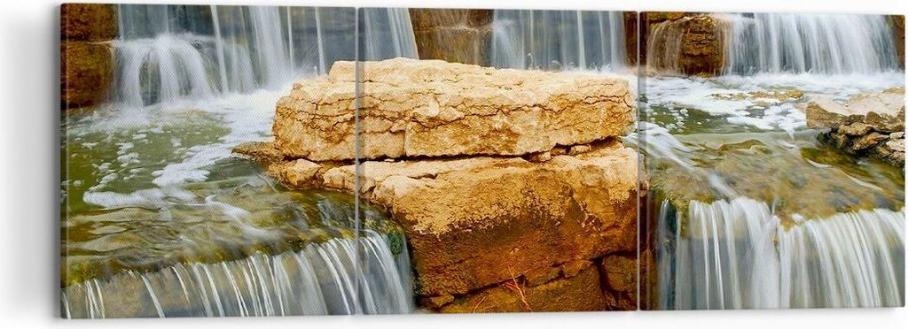 Bild auf Leinwand - Leinwandbild - Wasserfall Steine Wasser - 120x40cm - Wand Bild - Wanddeko - Leinwanddruck - Bilder - Kunstdruck - Wanddekoratio...