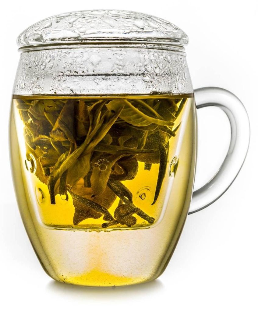 Creano Teeglas all in one, Große Teetasse mit Sieb und Produktbild 