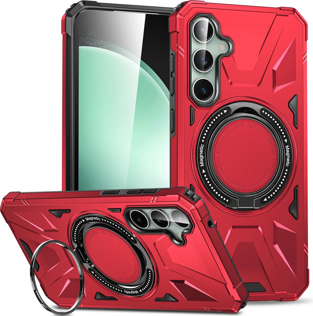 Custodia a doppio strato per Samsung Galaxy S23 FE compatibile con MagSafe, robusta custodia di protezione con supporto ad anello magnetico rosso