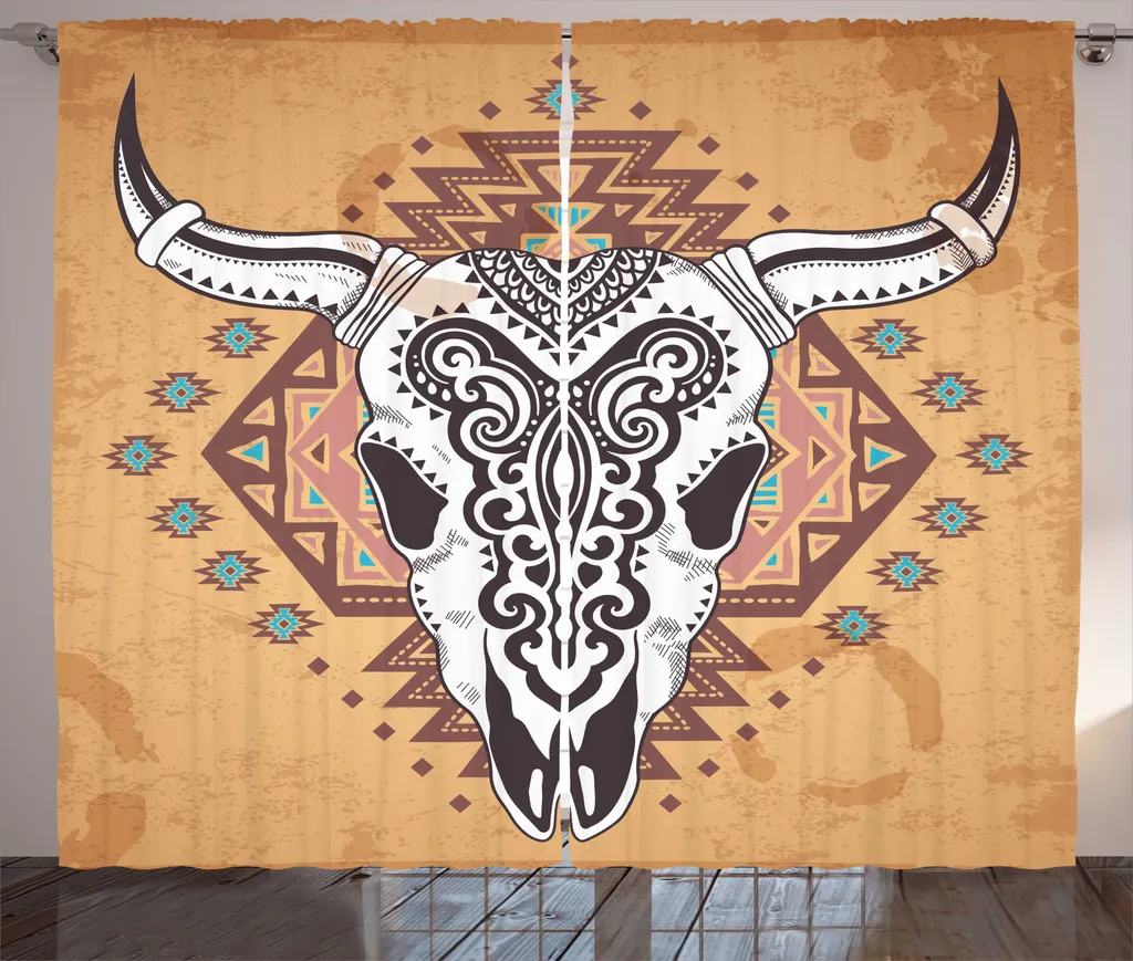 Rideau rustique Buffalo art mexicain 280x225 cm avec boucles crochets