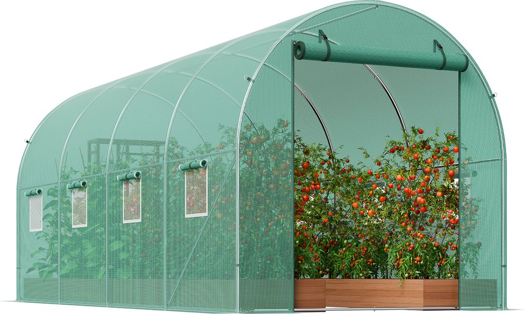 SucceBuy begehbares Tunnel-Gewächshaus, 14,6 x 6,4 x 6,3 Fuß großes Foliengewächshaus, Pflanzen-Tunnelhaus mit verzinktem Stahlrahmen, grüner ...