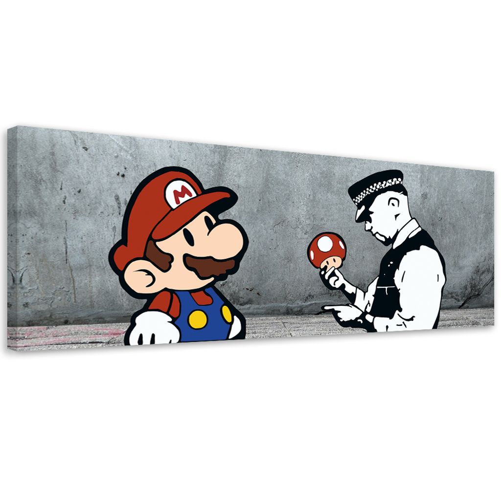 Leinwandbild Banksy Mario and Policeman 150x50 Feeby Grau bild für die wand bereit zum aufhängen