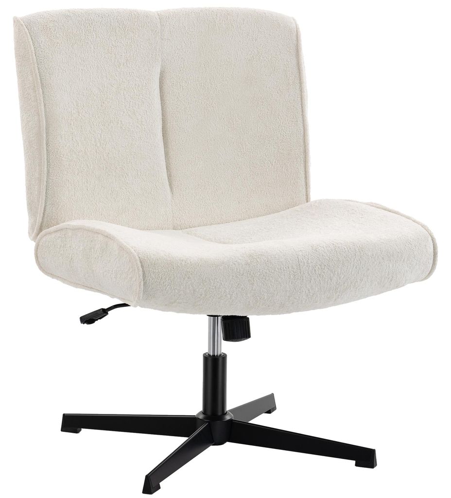 Drehbarer Akzentstuhl, Samtgepolsterter Lounge-Sessel mit Höhenverstellung für Wohnzimmer, Büro, Cremeweiß