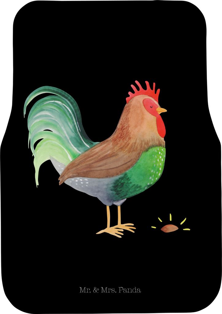 Mr. & Mrs. Panda Autoteppich Hahn Korn - Schwarz - Geschenk, Fußmatte Fürs Auto, Auto-Fußmatte, Natur, Bauernhof, Automatte, Eier, Henne