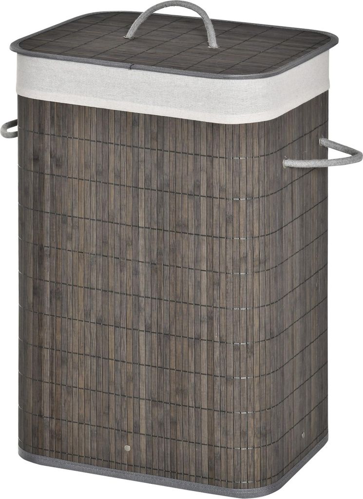 Wäschekorb mit Griffen und waschbarem Wäschesack, Rattan, Polyester, Baumwolle, Metall, 43L x 32B x 61H cm, Grau