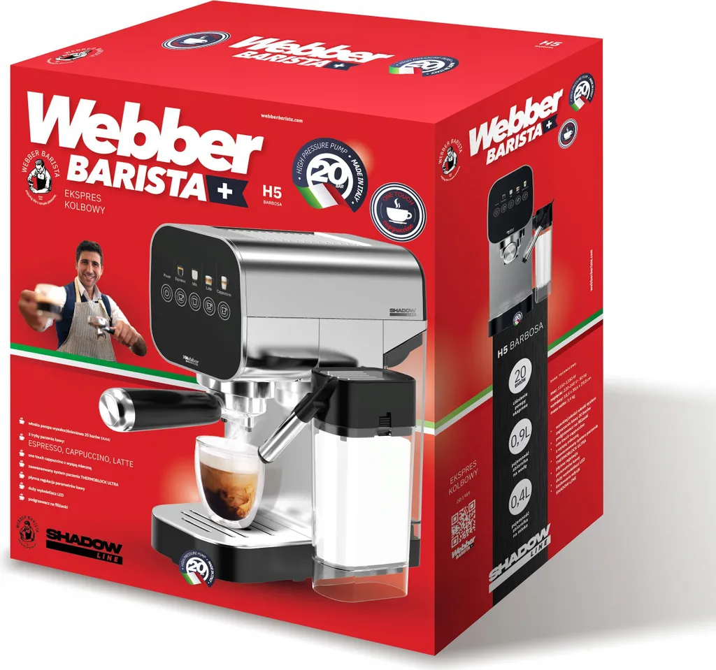 Cafetière expresso à piston Webber H5 avec pression de 20 bar noir - 14