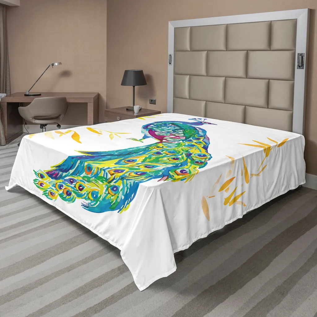 Lenzuolo ABAKUHAUS Pavone 275x260 - Stampa Acquerello Digitale Multicolor