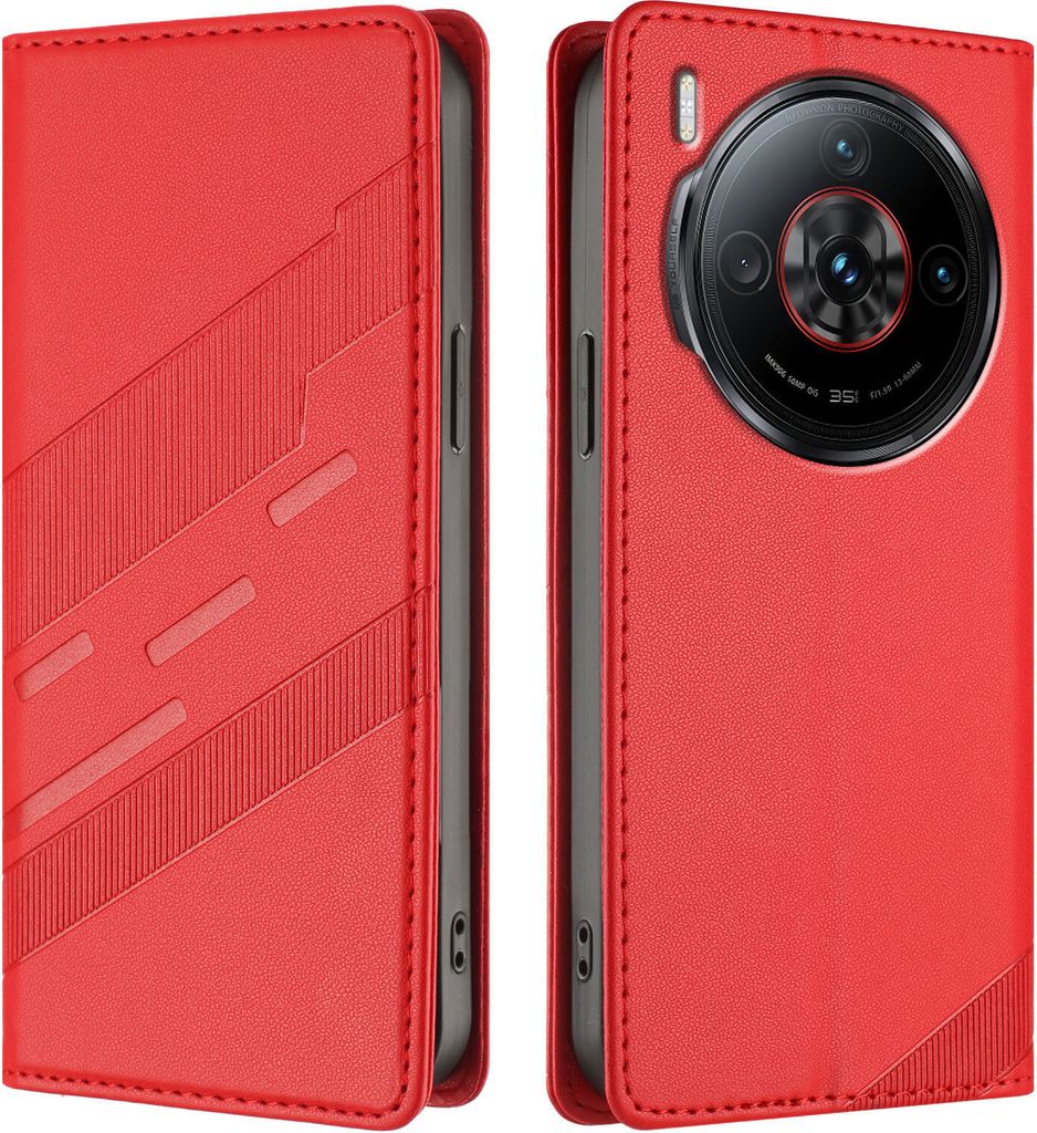 Hülle für ZTE Nubia Z60S Pro 5G, Kunstleder Brieftaschen Handyhülle mit Kartenfach und Standfunktion Rot