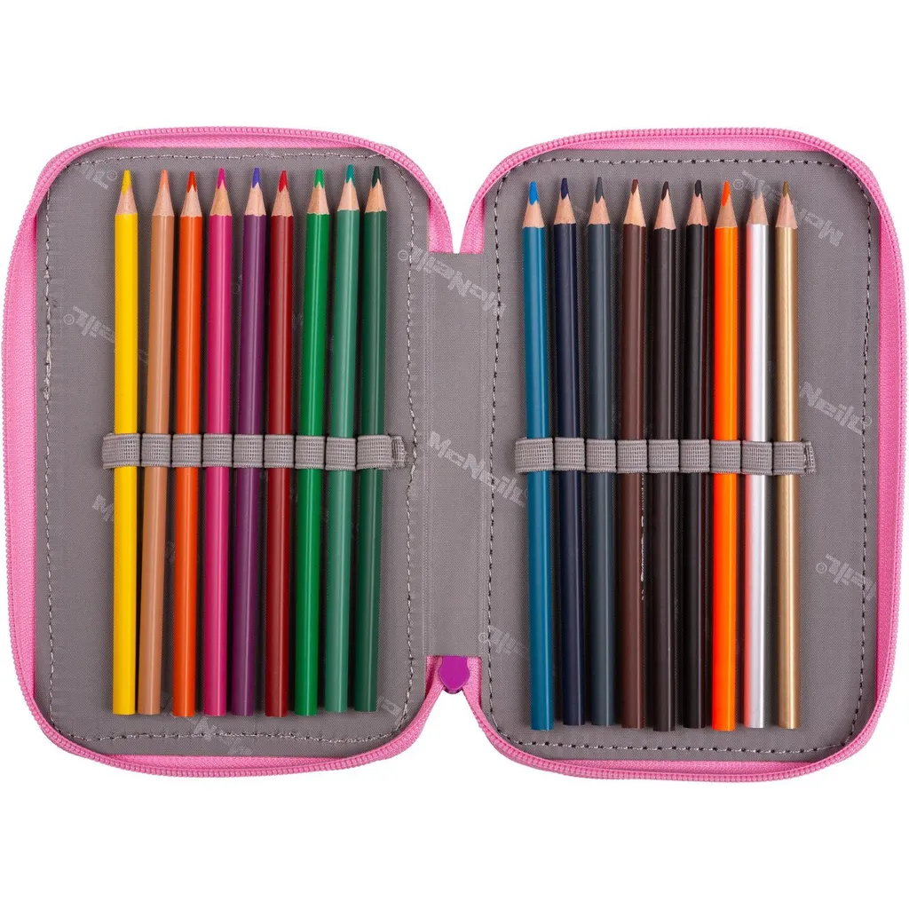 McNeill Pinky Rose Trousse à Crayons avec 3 Compartiments pour l'École - 4