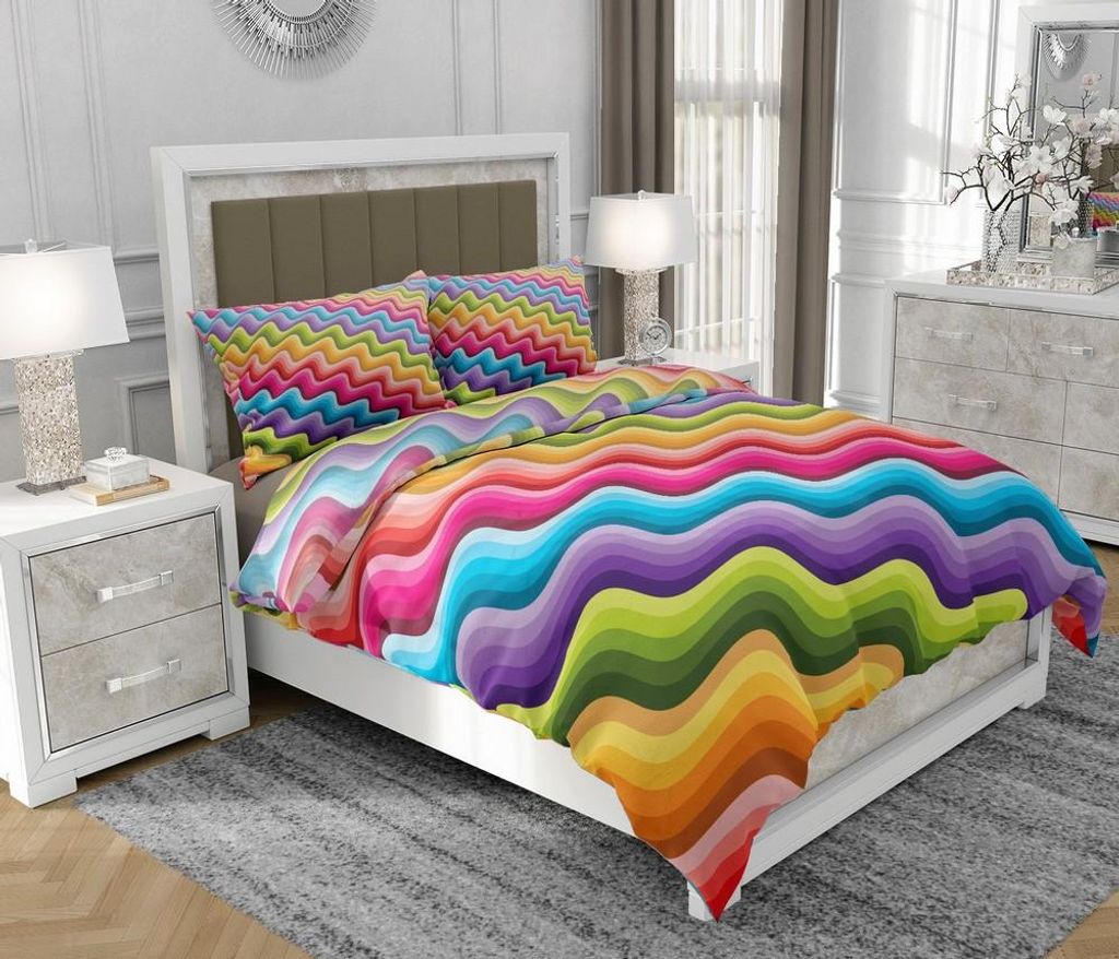 Bettwäsche 200x220 cm + 2x70x80 cm, 3-teilig, 100% Baumwolle, Satin, Reißverschluss, Bunt - SOVIO | So.0221