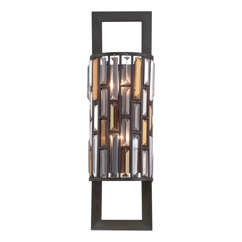 Luminaire Mural Design Cristaux Ambre et Acier Bronze - H 64,8 cm