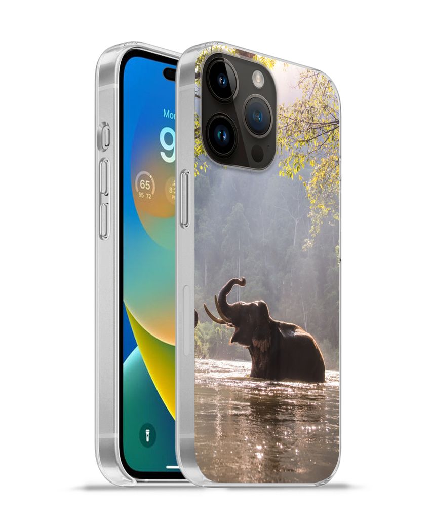MuchoWow Handyhülle Schutzhülle Hülle für Apple iPhone 14 Pro Max Elefant - Wasser - Tiere - Bäume - Sonne Silikon Softcase Handy Hülle - H...