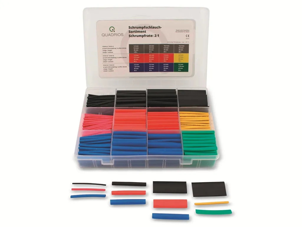 Set Guaine Termorestringenti Quadrios 2103CA001 2:1 Colorate 620 Pezzi