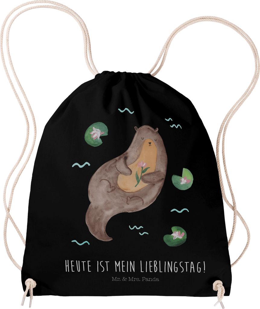 Mr. & Mrs. Panda Turnbeutel Otter Seerose - Schwarz - Geschenk, sporttasche klein, Fluss, wander rucksack, Sportbeutel, Lieblingstag, Beutel, Juteb...