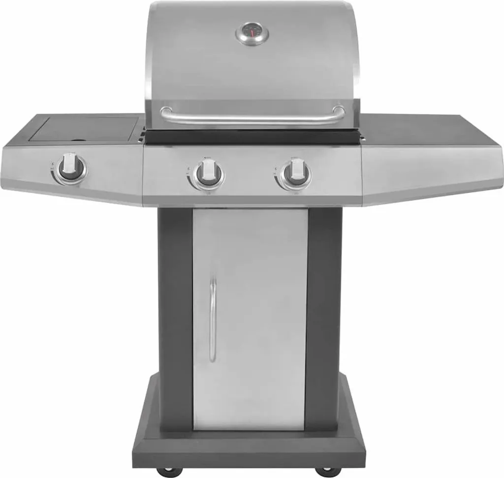 Barbecue à gaz acier argenté : cuisson rapide et déplacement sans effort
