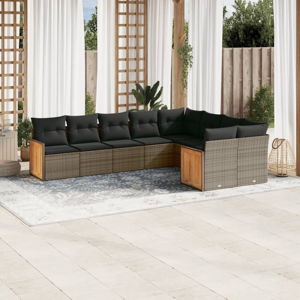 Maison Exclusive - 9-tlg. Garten-Sofagarnitur mit Kissen Grau Poly Rattan