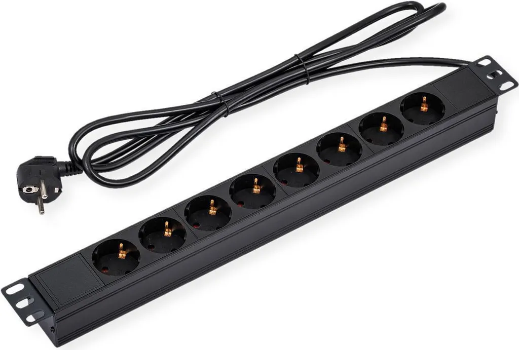VALUE 1U Bloc Multiprise 19 pouces 8 Prises 1.8m - Réf 19.99.1632 Noir