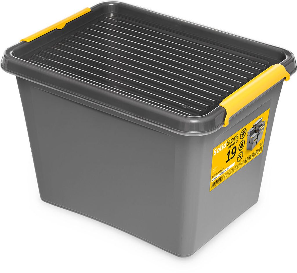 Aufbewahrungsbox mit Deckel 19L Set 2 Stk. Boxen Aufbewahrung für Keller, Werkstatt, Garage, Stapelbare Boxen