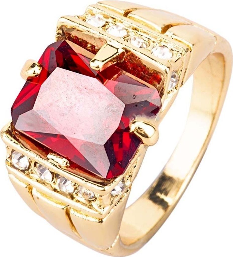 r Herren-Fingerring mit quadratischem Zirkonia und Strasssteinen, Hochzeit, Schmuck, Geschenk-Rot,US 10