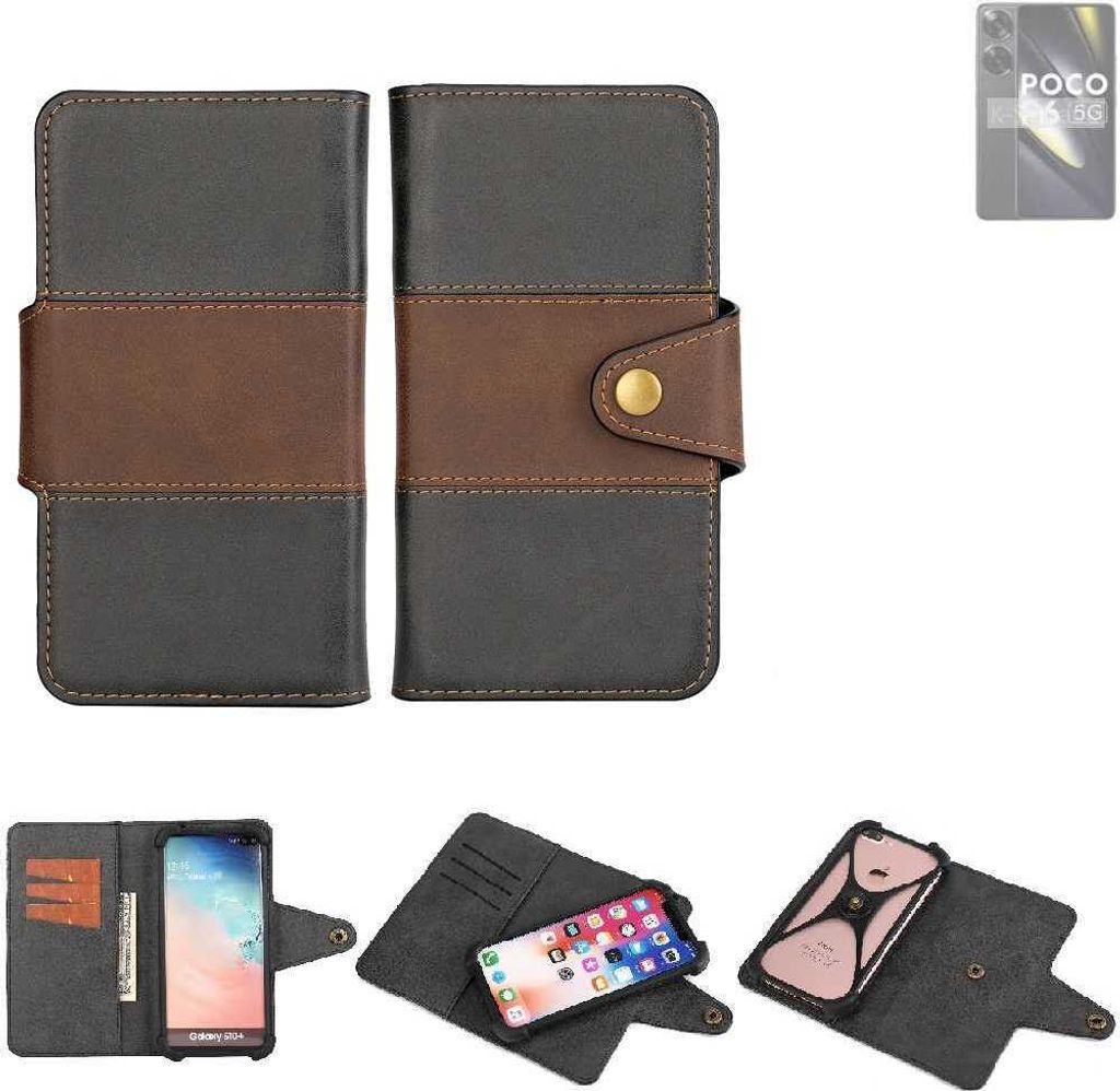 K-S-Trade Handyhülle Schutzhülle Hülle Bookstyle Wallet-Case kompatibel mit POCO F6 Bumper Rundumschutz schwarz-braun 1x