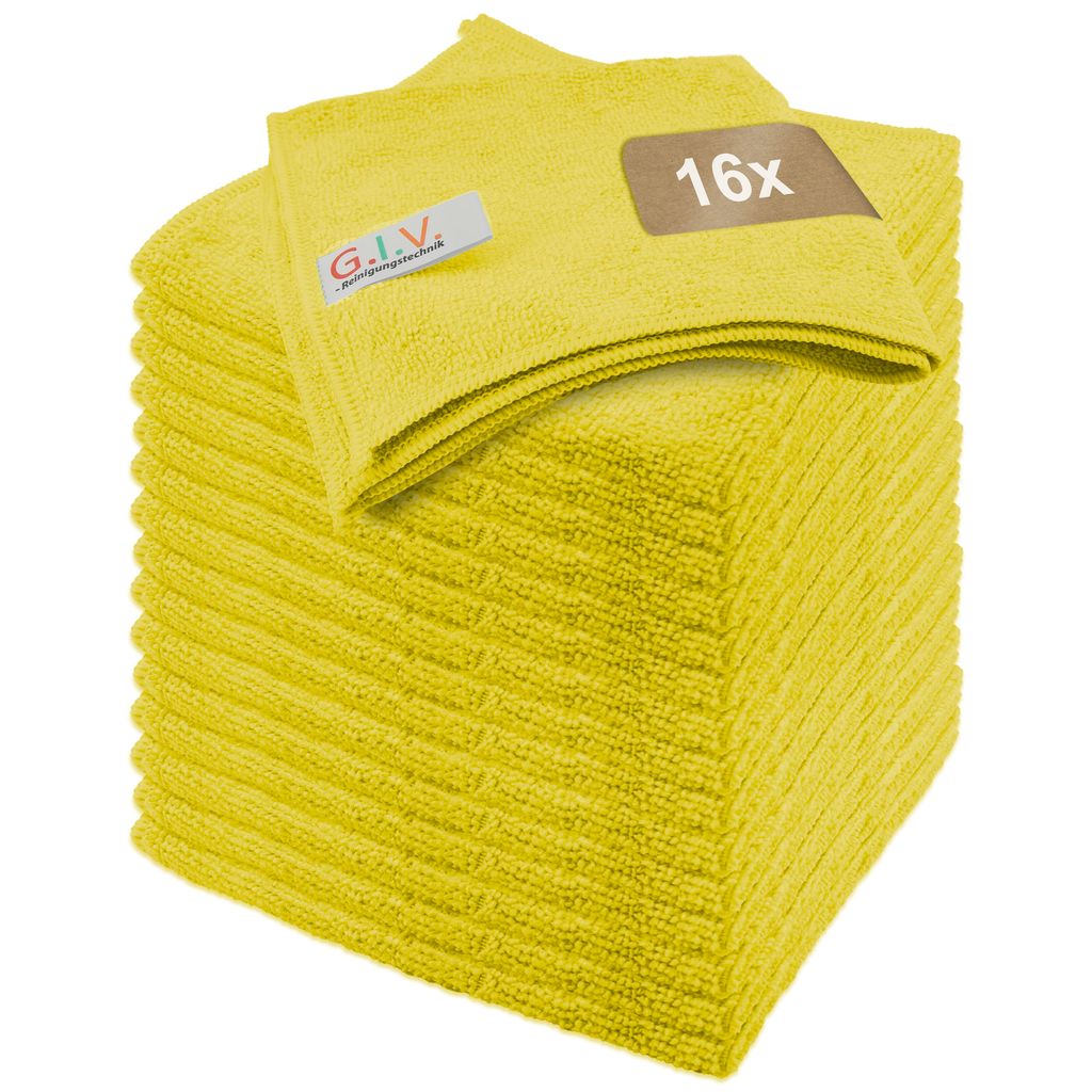 Mikrofasertücher gelb, Putztücher Set 16 Stück, 32x32 cm, Reinigungstücher für Haushalt, Gastronomie, Auto, Werkstatt