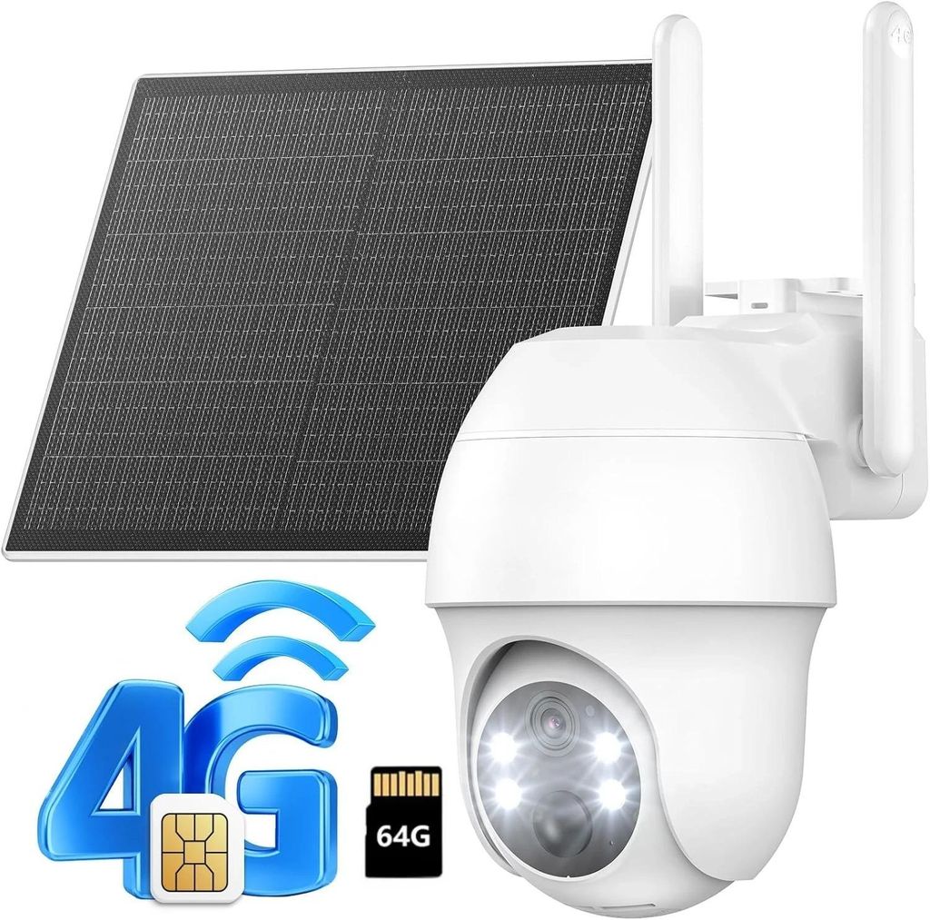 4G LTE Überwachungskamera Aussen mit SIM Karte 2K 3MP Farbnachtsicht Camera Ohne WLAN Solar PTZ360°/90° IP Kamera PIR 2-Wege-Audio Weißlichtala...
