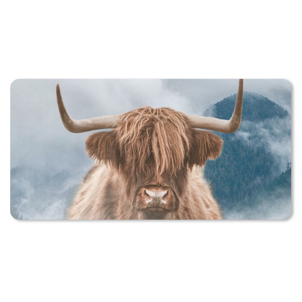 MuchoWow Schreibtischunterlage Schottischer Highlander - Kuh - Horn 80x40 cm - XXL Mauspad - Gaming Mauspad