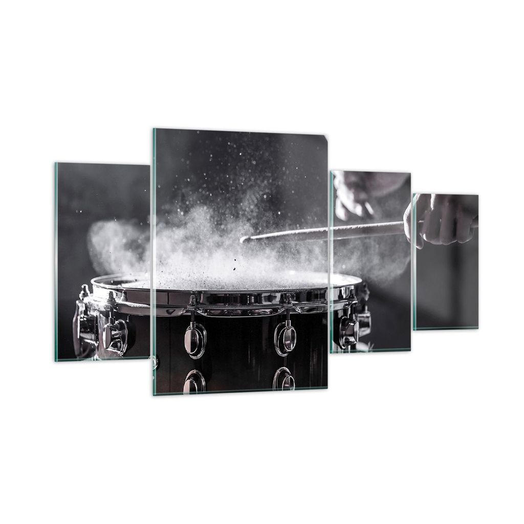 Bilder auf glas - 4 Teile - Trommel Staub Trommel - 160x90cm - Glasbilder - Wandbilder - Bilder - zum Aufhängen bereit - Wanddekoration aus Glas -...