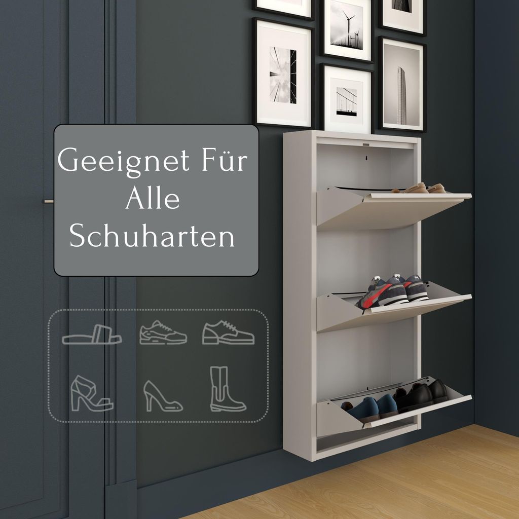Furni24 Metall Schuhschrank Grau schmal – Schuhkipper mit 3 Produktbild 