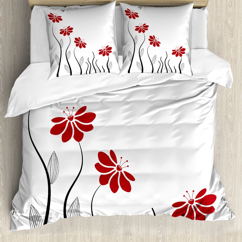 ABAKUHAUS Blume Bettbezug, Moderne Blumenblütenblätter, Milbensicher Allergiker geeignet mit Kissenbezügen, 155 cm x 220 cm - 80 x 80 cm, Rot un...