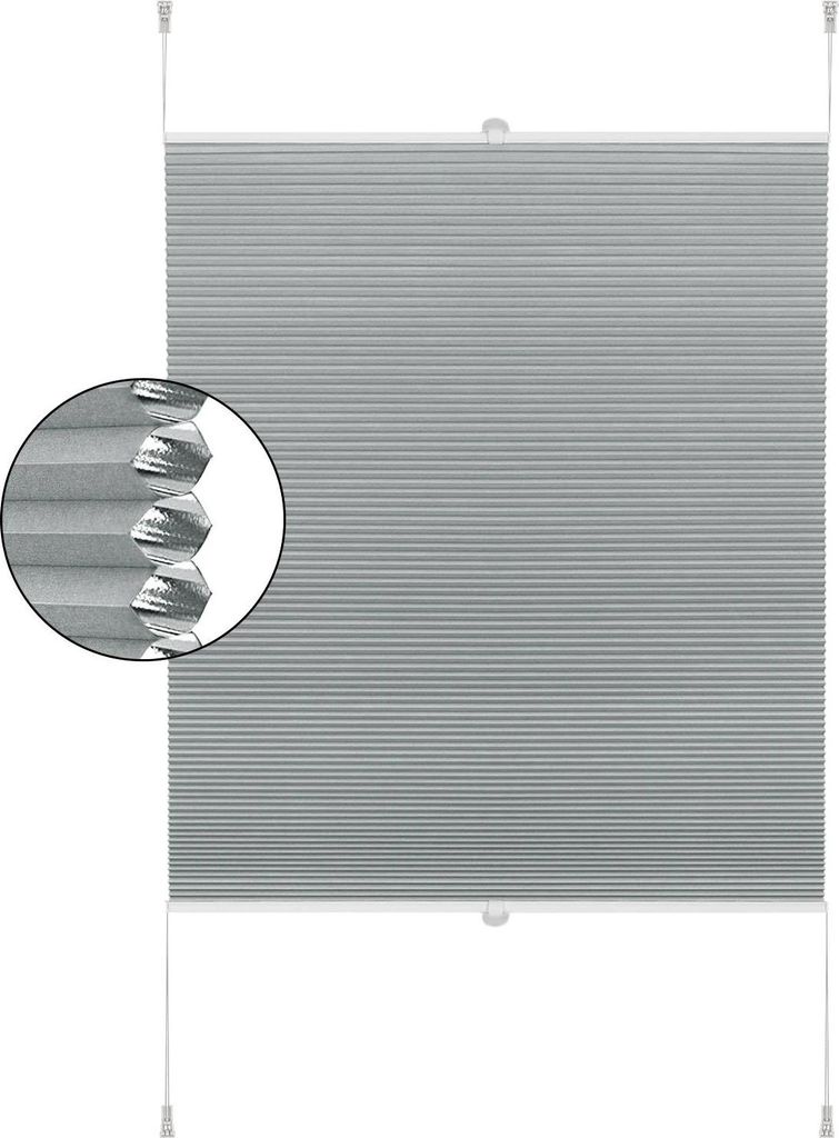 Wabenplissee - Plissee - Sonnenschutz - Schnurzug - Deckenmontage - 61 x 122 cm - Grau