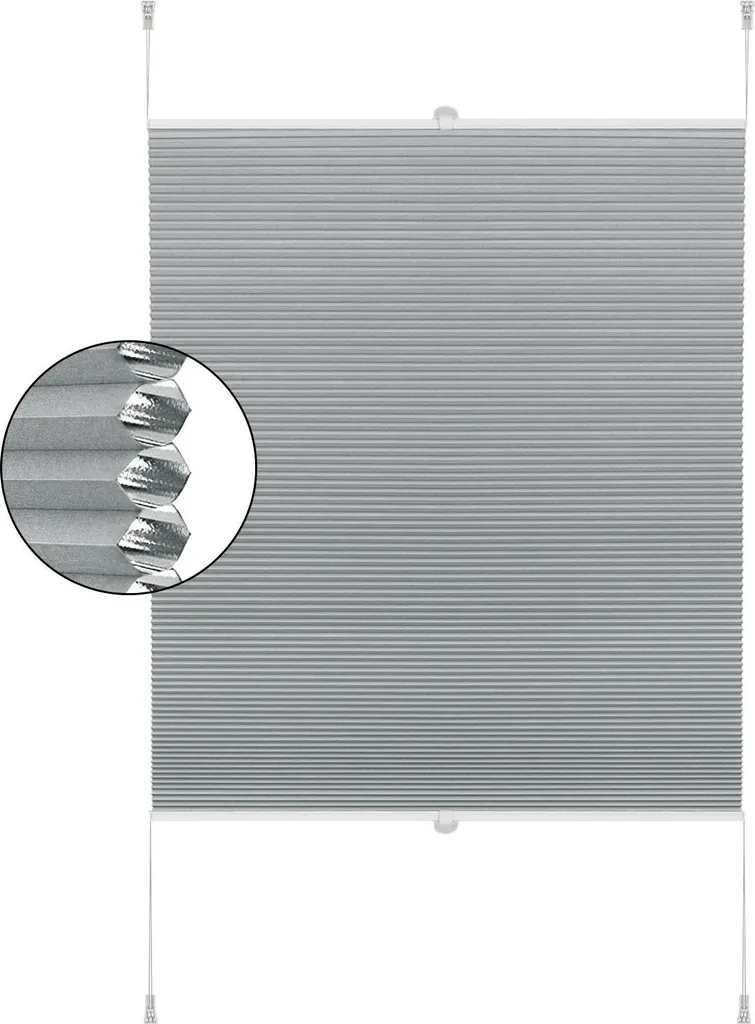 Store plissé sans perçage gris nid d'abeille 69 x 122 cm à cordon réglable