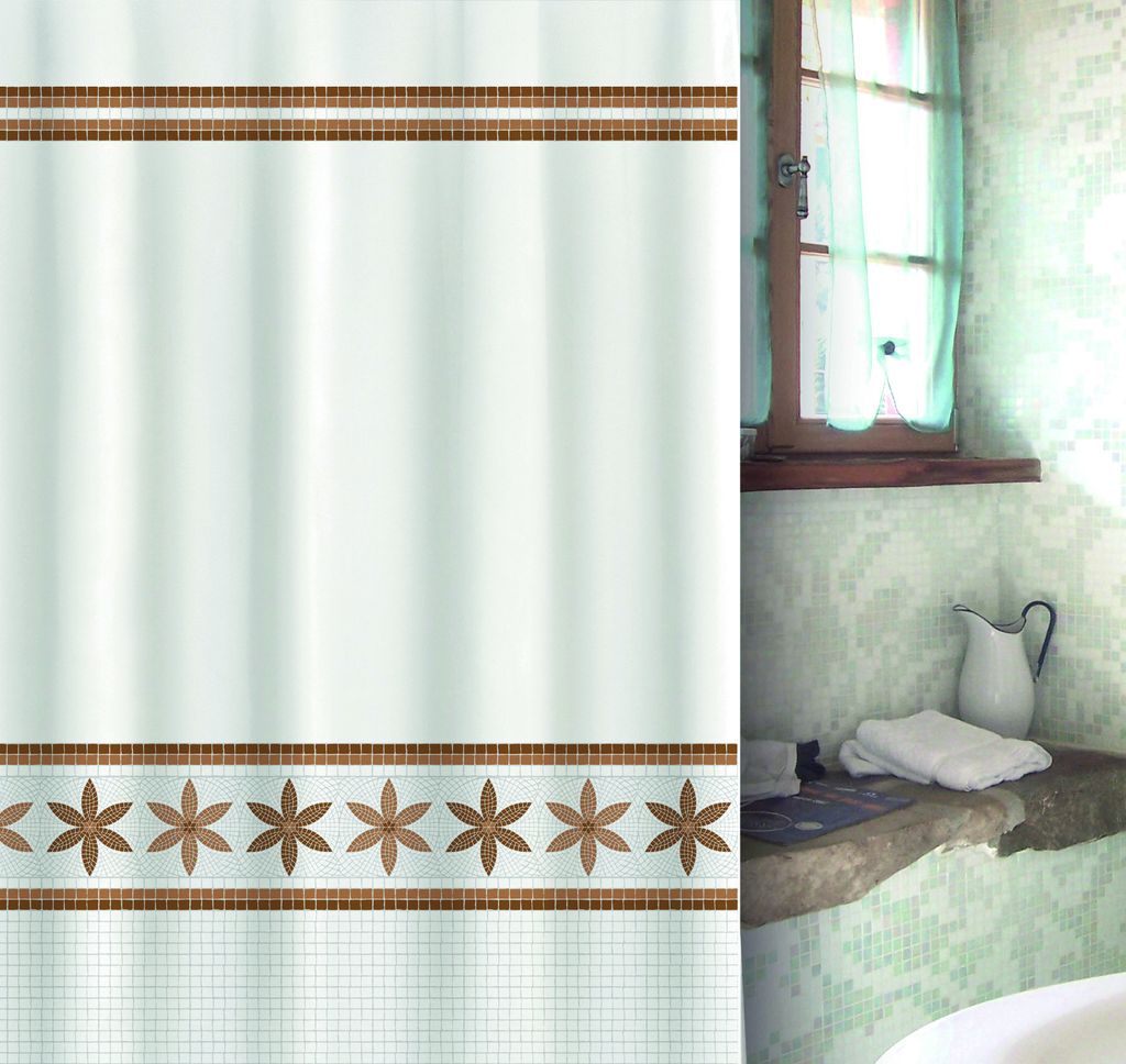 MSV Premium Anti-Schimmel Textil Duschvorhang - Anti-Bakteriell, waschbar, 100% wasserdicht - Polyester, „Olimpo Beige“ 180x200cm – Spain