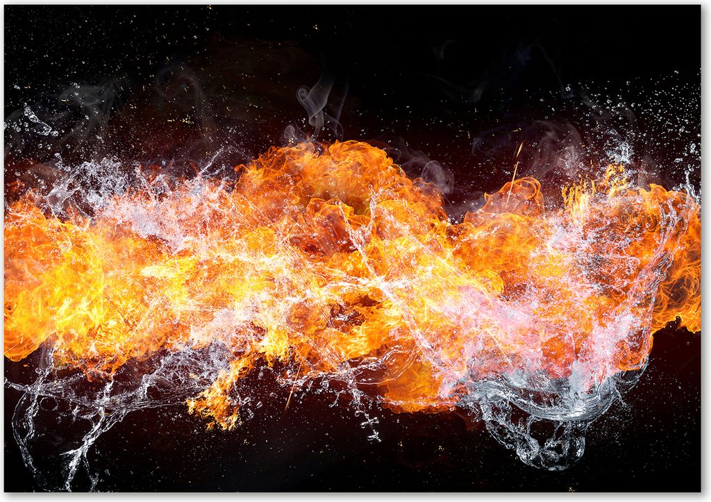 Tulup Glas-Bild - 100 x 70 - Wandbild aus Glas - Wandkunst - Wandbild hinter gehärtetem Sicherheitsglas - Kunst: modern & klassisch - Feuer gege...