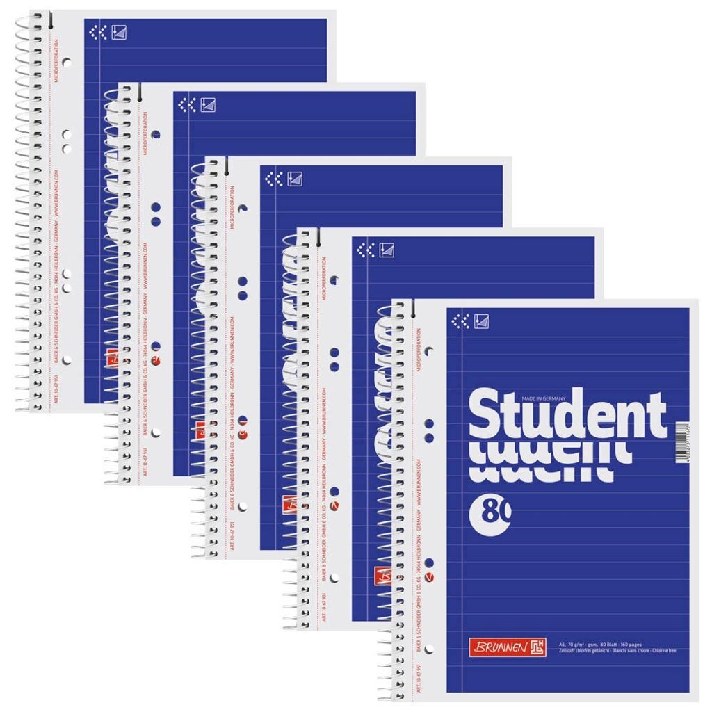 5X BRUNNEN 1067951 Collegeblock A5 lin 80Bl Immagine del prodotto 