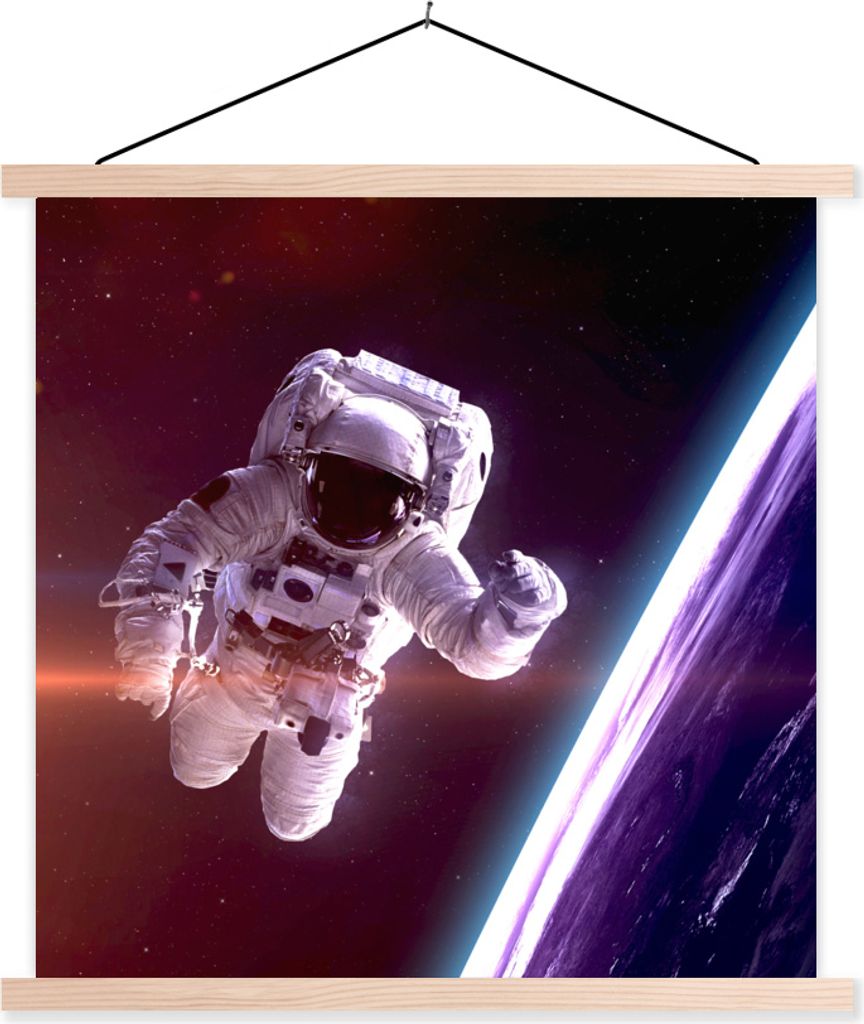 MuchoWow Textilposter Weltraum - Erde - NASA - Jungen - Kinder - Kinder 120x120 cm mit holzfarbenen Rahmen - Textil-Poster