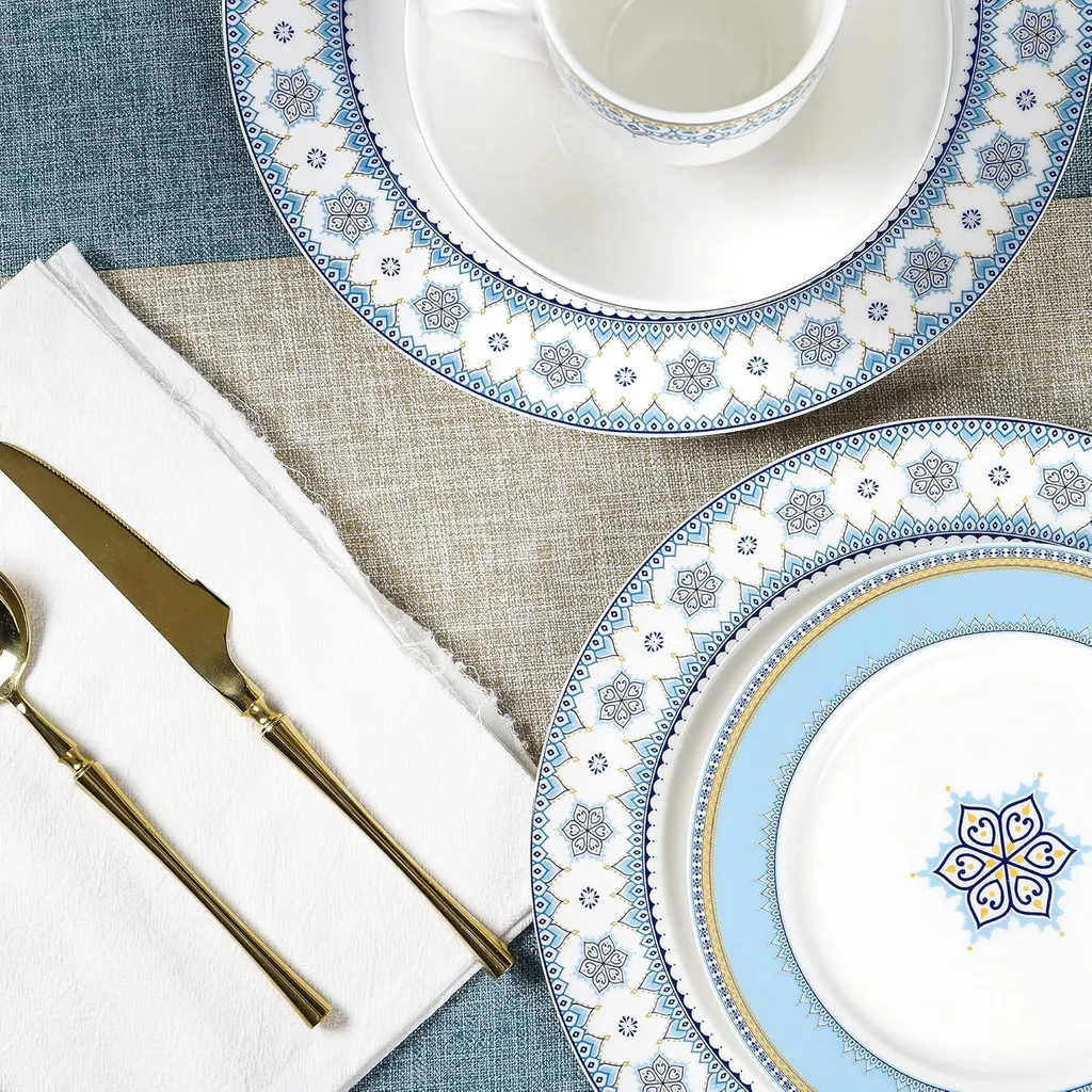 Set de table complet pour 4 personnes gris bleu et or style moderne - 2