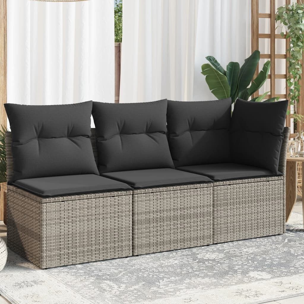 vidaXL Gartensofa mit Kissen 3-Sitzer Grau Poly Rattan Produktbild 1