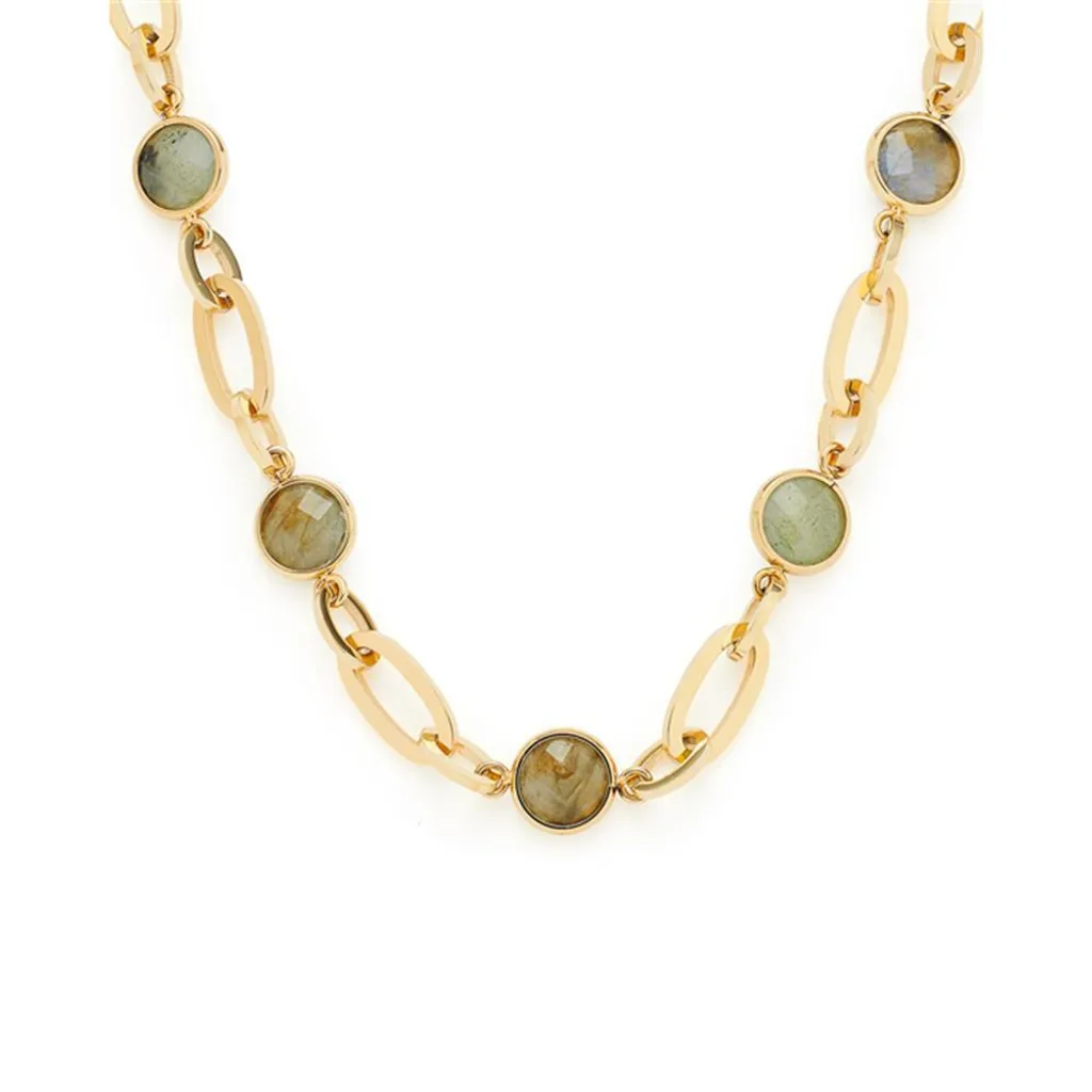 Collier pour Femme Leonardo Giordana Maille Dorée et Pendentif Vert 47 cm