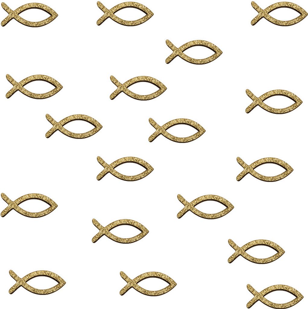 Oblique Unique 18 Holz Fische glitzernd als Streudeko Tischdeko für Taufe Kommunion Konfirmation - Echtholz gold