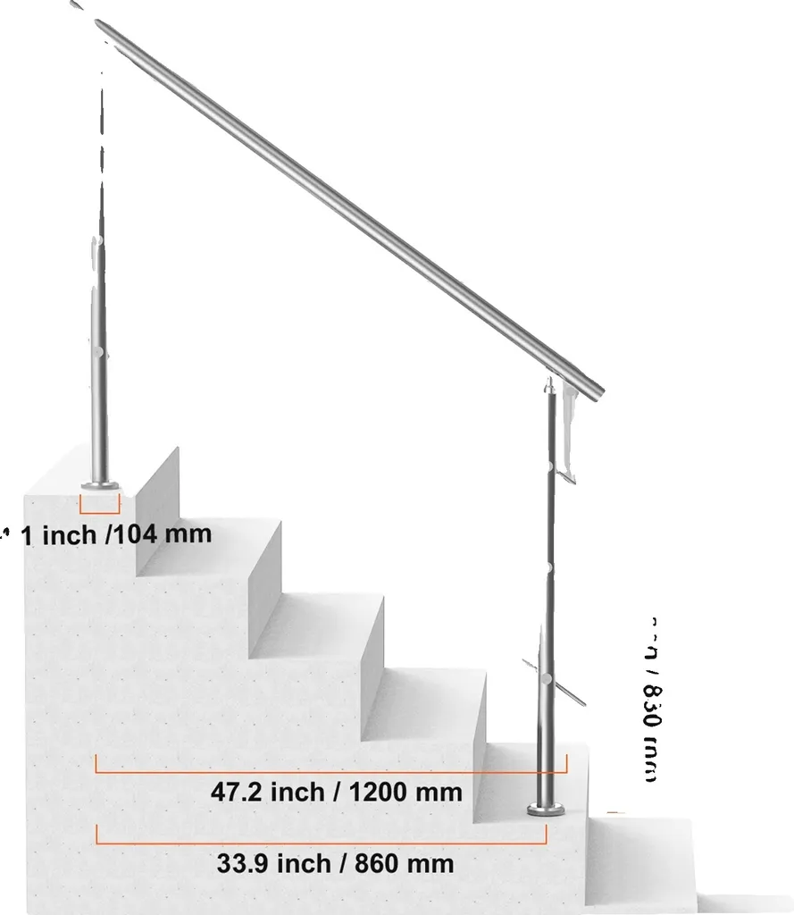 Barre d'appui inox Type 3 pour escalier, kit complet pour sécuriser