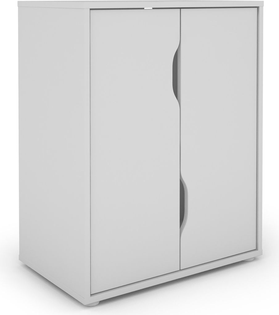 A white cabinet with two doors.