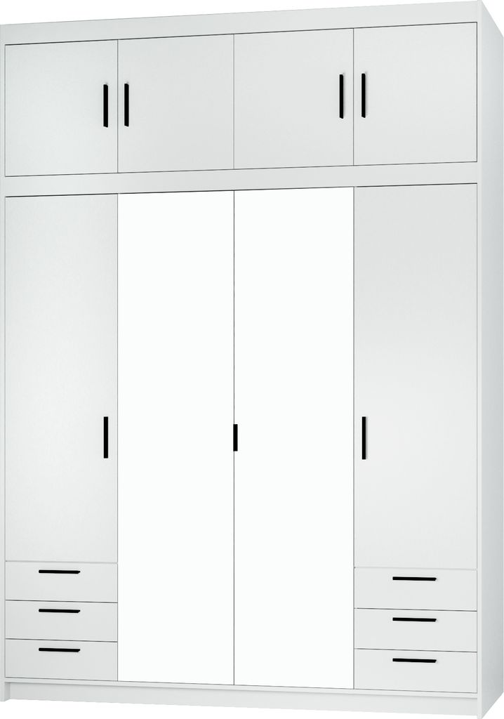 Tkmoebel LENA 4D 4-türiger Kleiderschrank 6 Schubladen + Spiegel + Aufsatz Breite 176cm, weiß