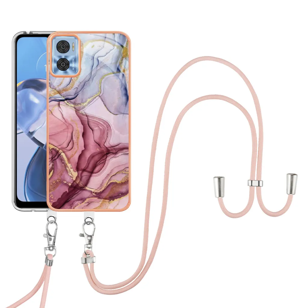 Custodia Motorola Moto E22i con Laccetto Oro Rosa per Selfie Perfetti