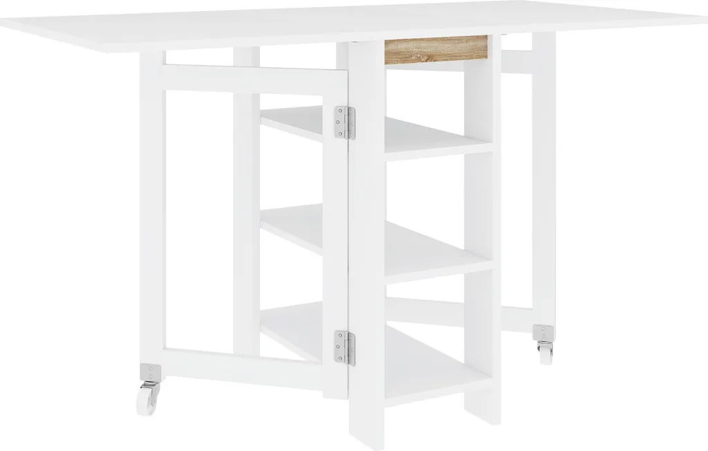 HOMCOM Table à Manger Pliable 120x60cm Blanche avec 3 Étagères et Roues