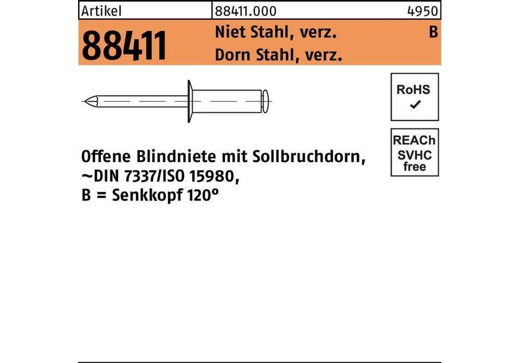Reyher Offene Blindniete verz. SEKO B 5x16 (500 Stück)