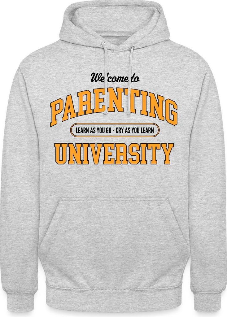 Spreadshirt Parenting University Lustiges Eltern Humor Motiv Uni Hoodie, 4XL, Hellgrau meliert