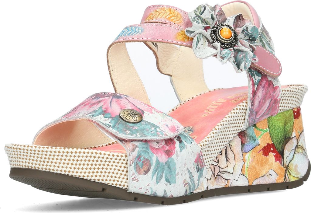 Laura Vita Damen Keilsandale Sandalette Absatz Blume Barry 324, Größe:40 EU, Farbe:Rosa