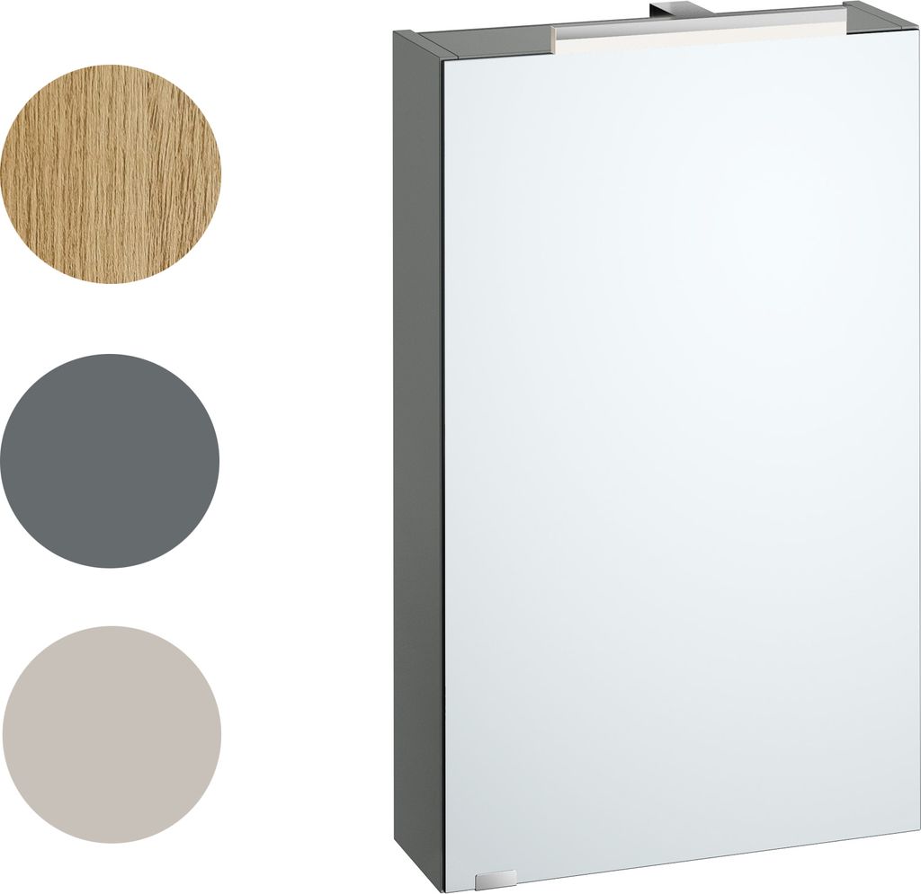 Spiegelschrank Hängeschrank mit Licht und Steckdose 3 Farbvarianten Eiche Nachbildung taupe grau V-90.59-S